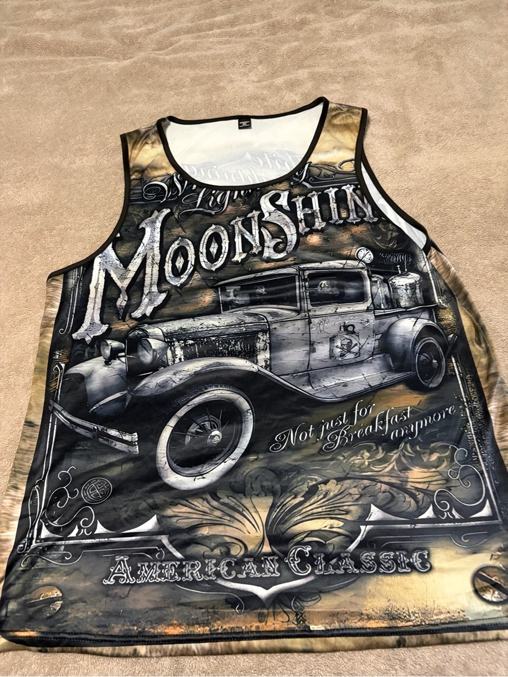 NFINITY Moonshine Graphic Tank Top - Black & Tan Vintage Car Artwork